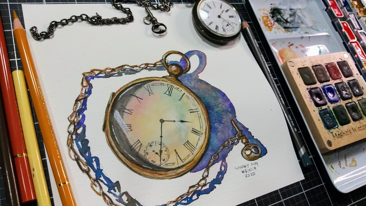 Vintage Pocketwatch in Watercolor Step-by-Step Paint with me!