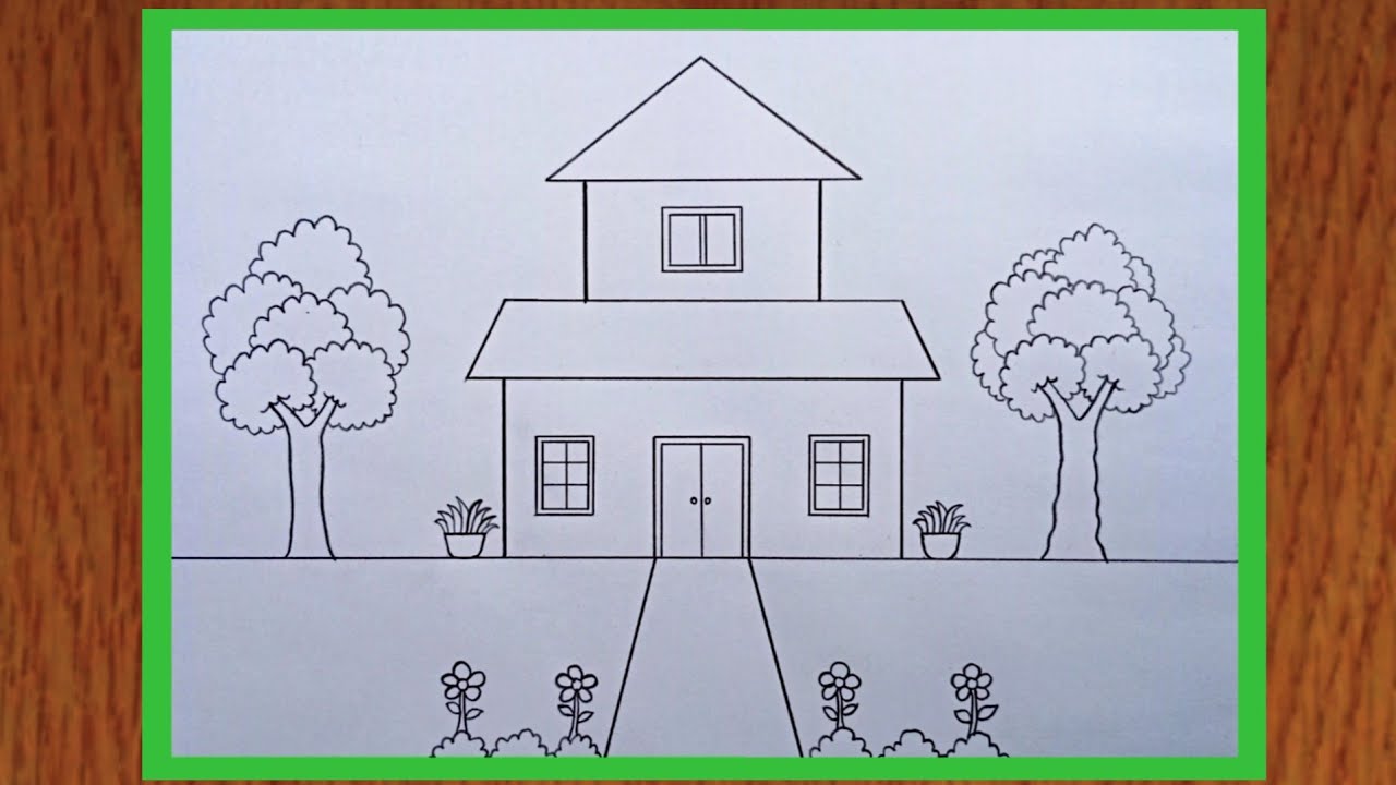 How to draw a house with pencil//របៀបគូរគំនូរផ្ទះដោយប្រើខ្មៅដៃងាយៗ
