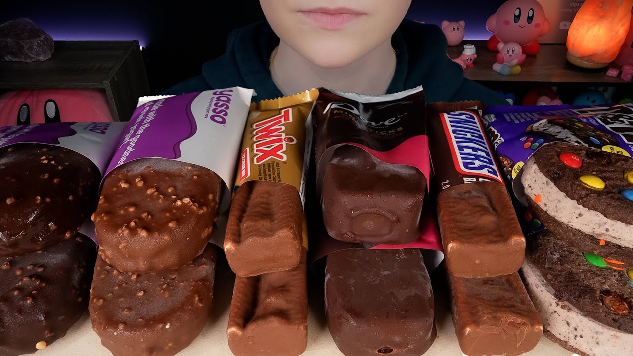 ASMR Chocolate Candy Ice Cream *Snickers Twix Dove Sorbet M&M Cookie Sandwich Yasso Frozen Yogurt 먹방