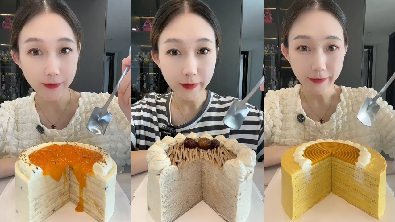 ASMR 🌰🎃 Chestnut Cake, Pumpkin Crepe Cake & Persimmon Cake | Soft & Satisfying Eating Sounds #asmr