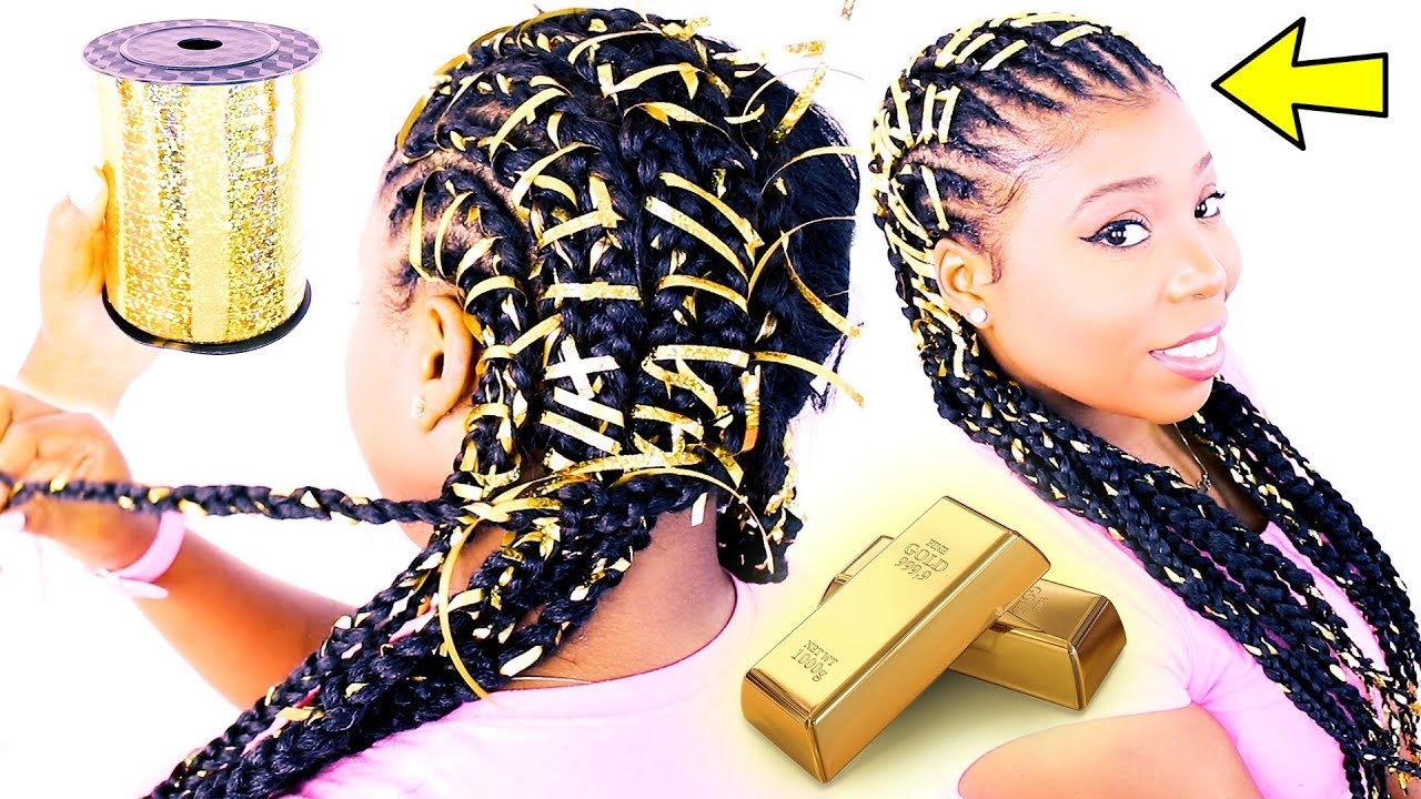 24K GOLD TREE BRAIDS?? Cornrow Tree Braids Step By Step Tutorial
