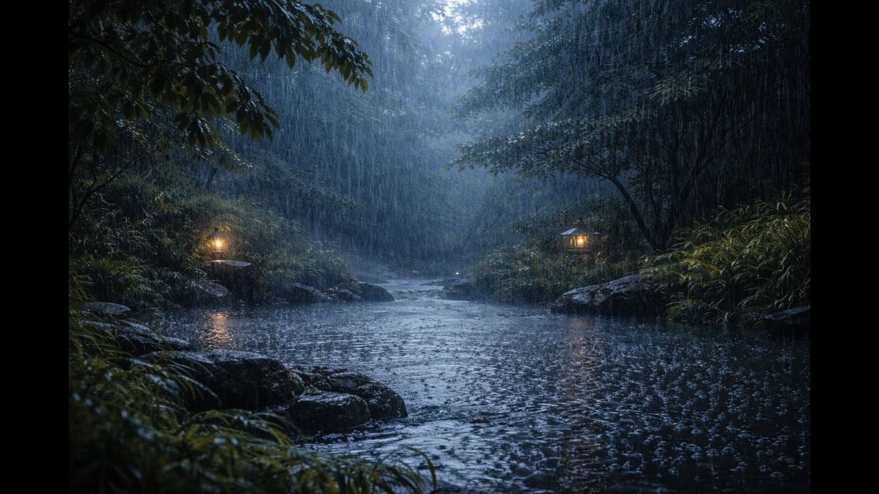 Heavy Rain Sounds & Relaxing Music 🌧️ Deep Sleep, Stress Relief, Calm Night Ambience (No Talking)