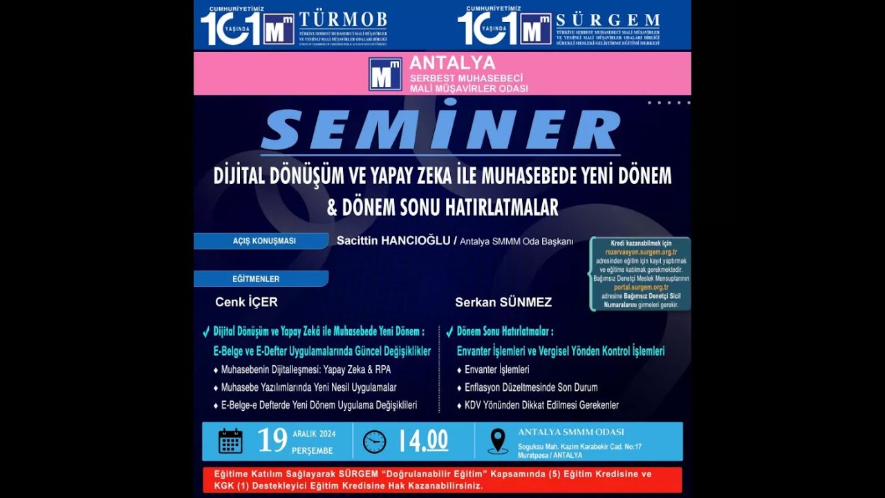 Dijital Dönüşüm ve Yapay Zeka İle Muhasebede Yeni Dönem & Dönem Sonu Hatırlatmalar Semineri