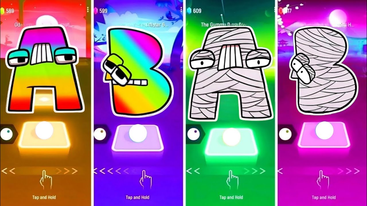 Rainbow-Alphabet-Lore-Mix-Colours-A🆚B🆚Alphabet-Lore-Mummy-A🆚B-Tiles Hop EMD Rush!