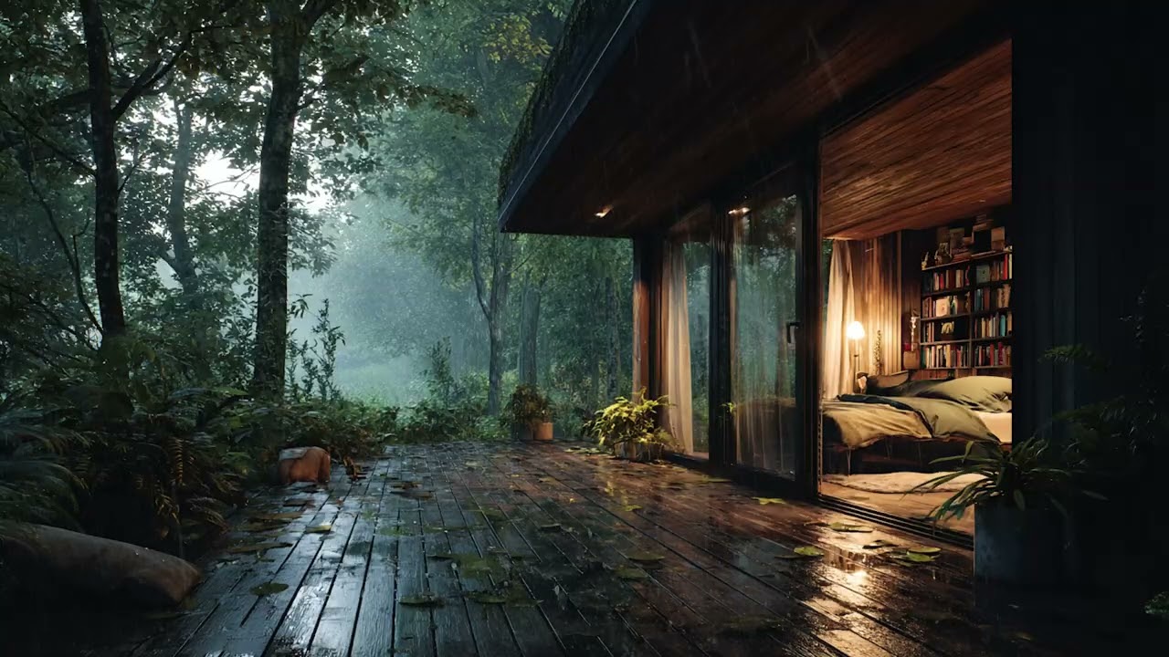 The Most Relaxing Rainy Cabin Night 🌧️ Soft Piano Music & Rain ASMR for Sleeping & Relaxing | No ADs