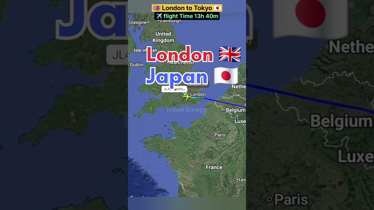 London uk 🇬🇧 to Japan Tokyo 🇯🇵 flight Route direct flight ✈️ Operator by Japan Airlines 