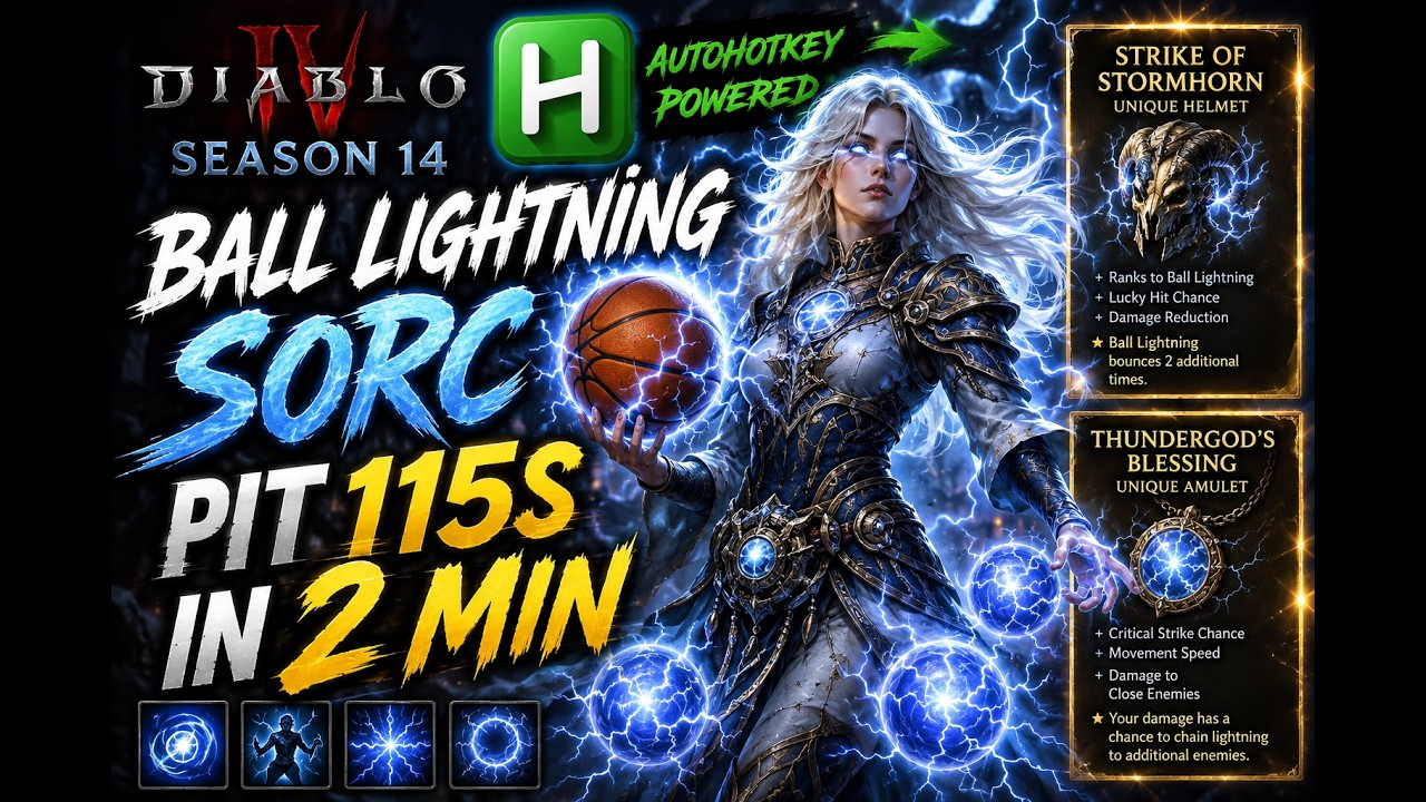 2 Min Pit 115s - 5 TRILLION+ Ball Lightning Sorc P251 (Tal Rasha Set) [DIABLO 4 SEASON 14]