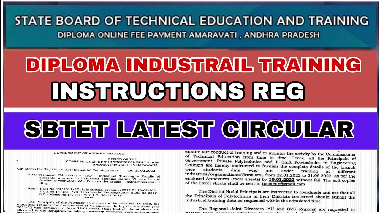 AP DIPLOMA INDUSTRIAL TRAINING INSTRUCTIONS | SBTET LATEST CIRCULAR