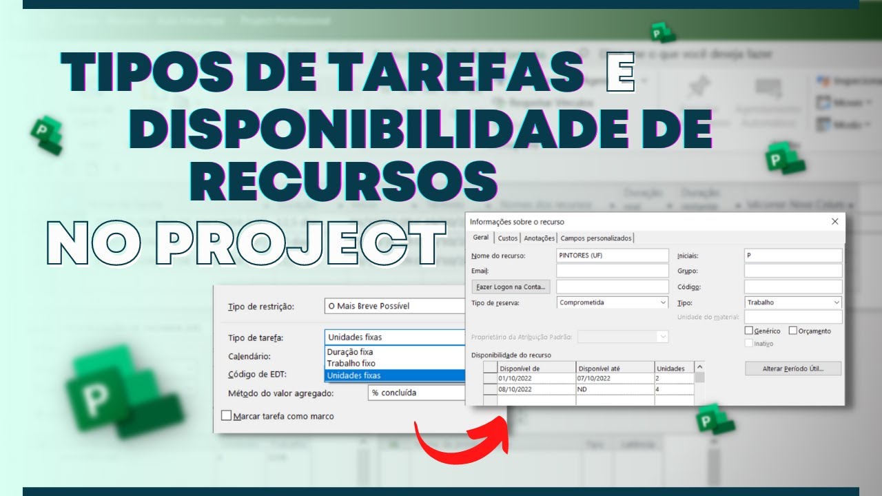 TIPOS DE TAREFAS E DISPONIBILIDADE DE RECURSOS NO MS PROJECT