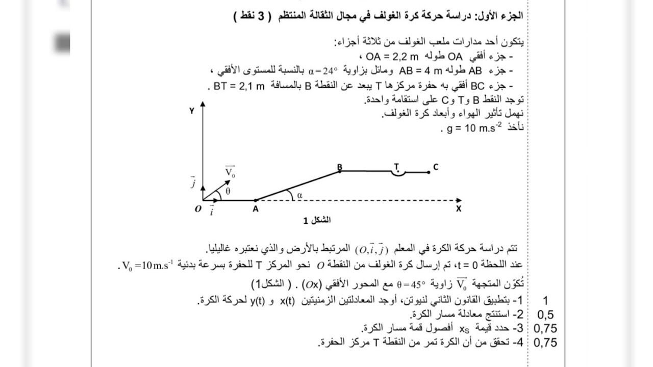 تصحيح تمرين القديفة امتحان الوطني 2015 الدورة العادية شعبة pc