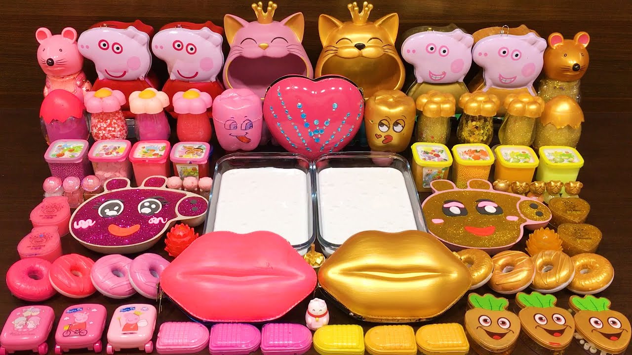 PINK vs GOLD! Mixing Random into GLOSSY Slime ! Satisfying Slime #397