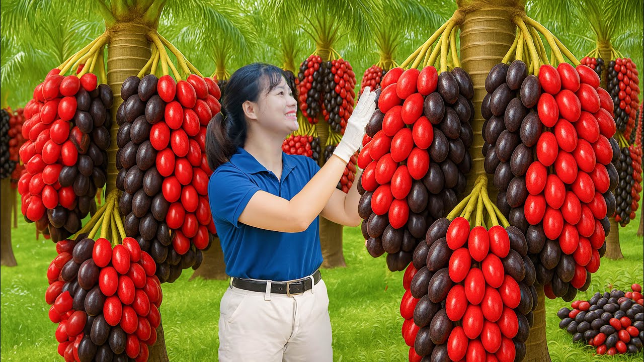 Harvesting Wild Red-Black Palm Berry - Peeled Cooking | Unique Traditional Recipe