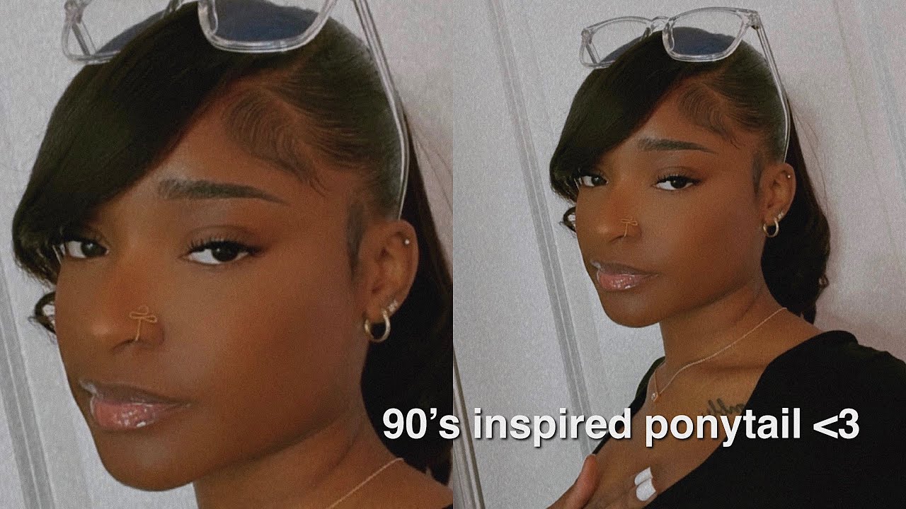 90’s Side Swoop Bang Ponytail On Natural Hair 💕 | Eva Williams