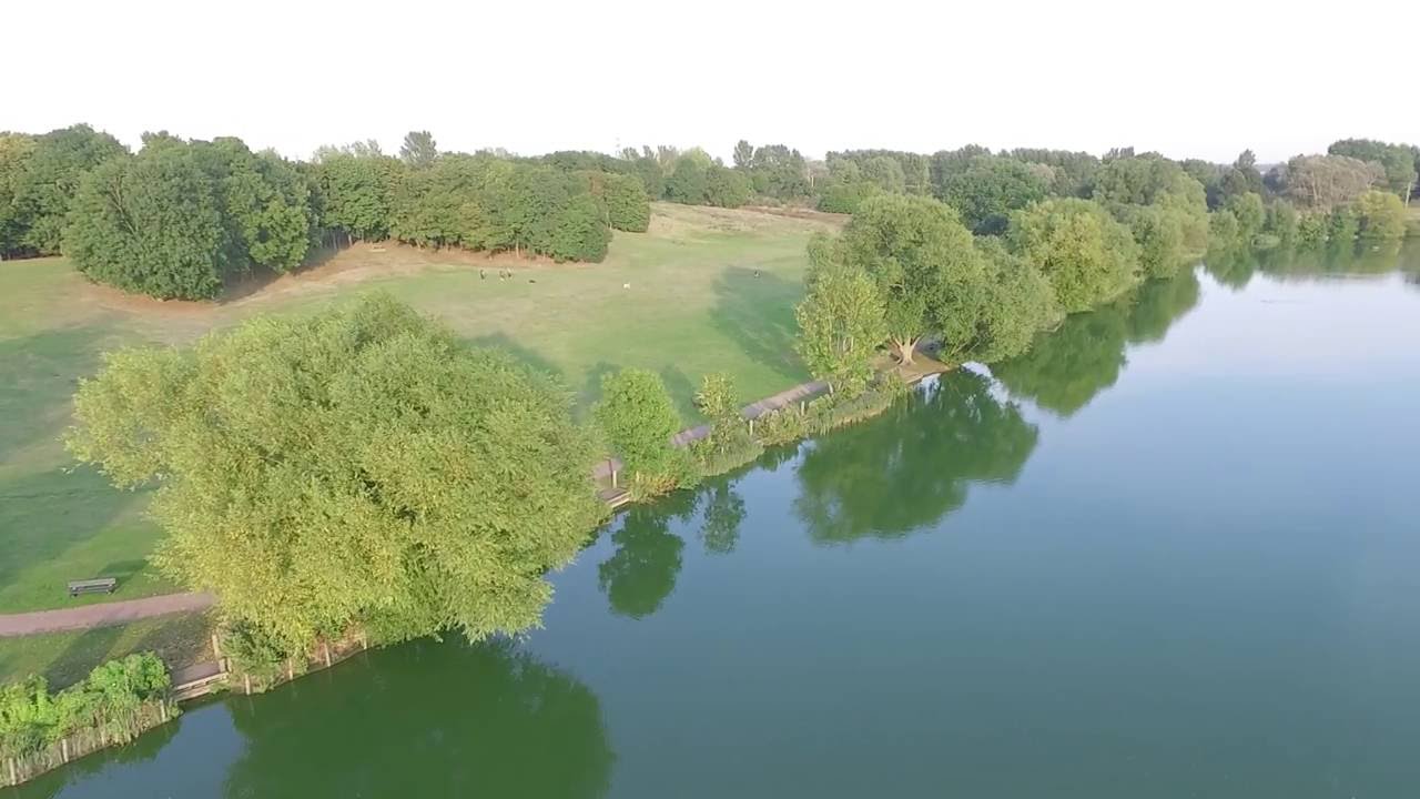 Drone views of Stanborough lakes, Welwyn Garden City, UK.