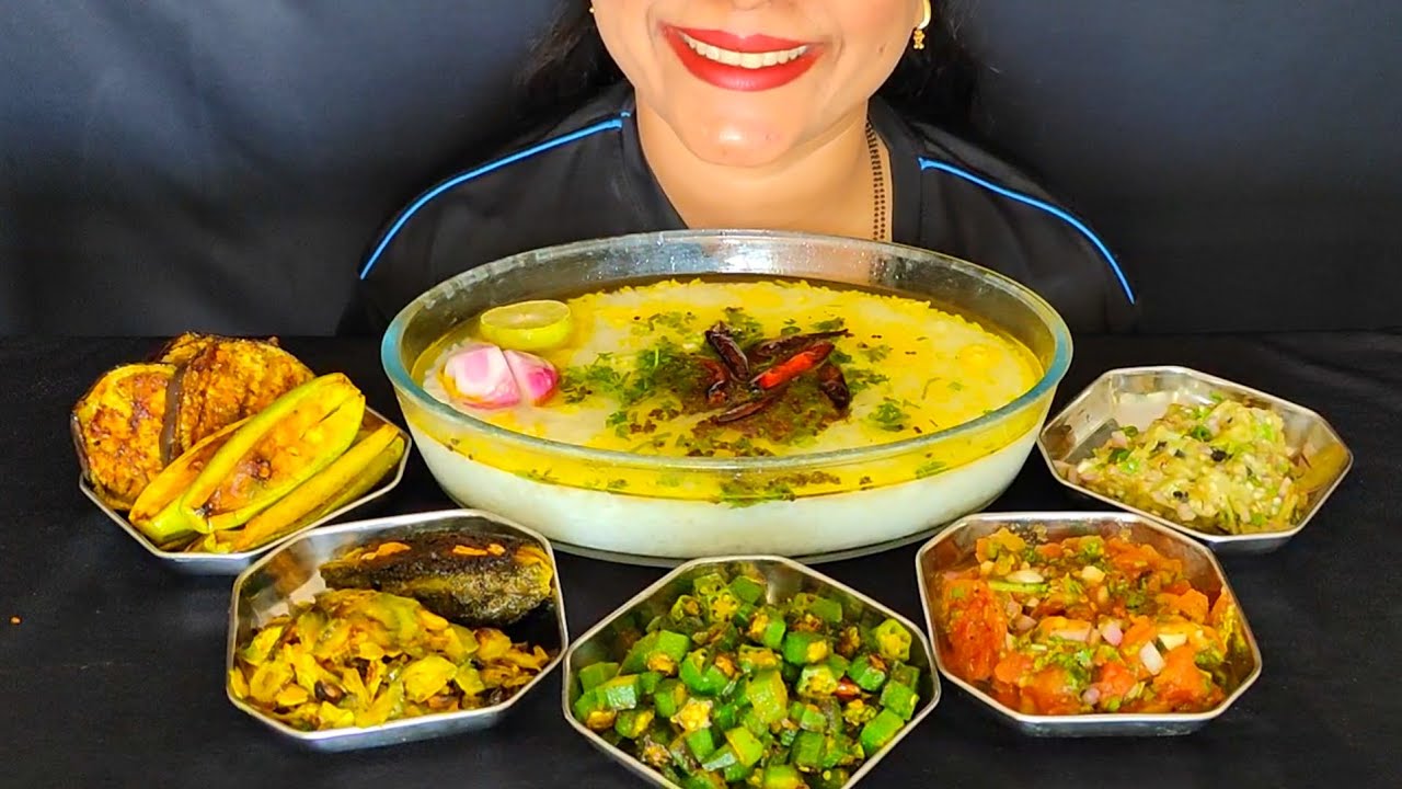 Eating Panta Bhat ( water rice) 7 Different Type Of Vegetable Eating #mukbang #asmr 😋