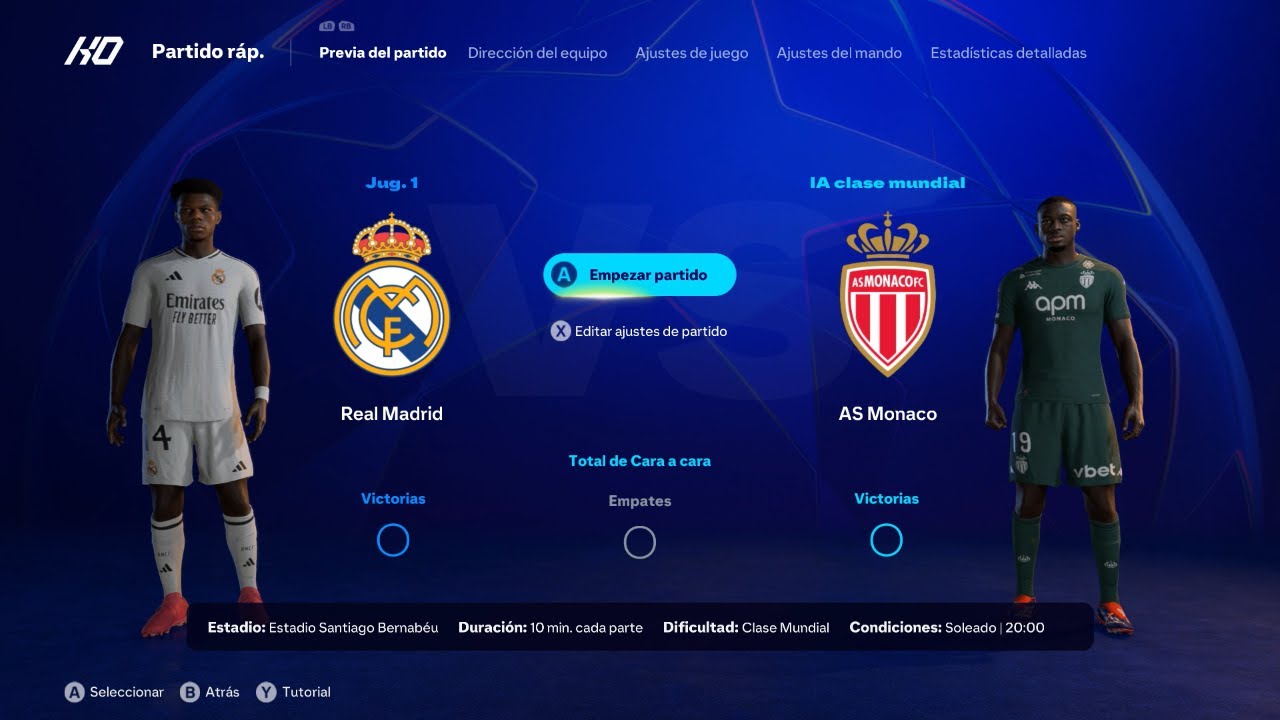 EA Sports FC 25 (Español) de PC. Champions League: Real Madrid vs Mónaco. Control Manual/Simulación
