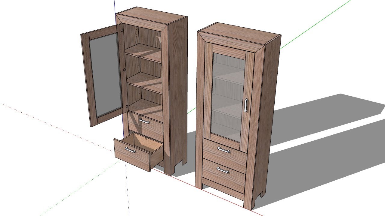Cabinet with Glass Doors and Drawers (Complete Guide in SketchUp)