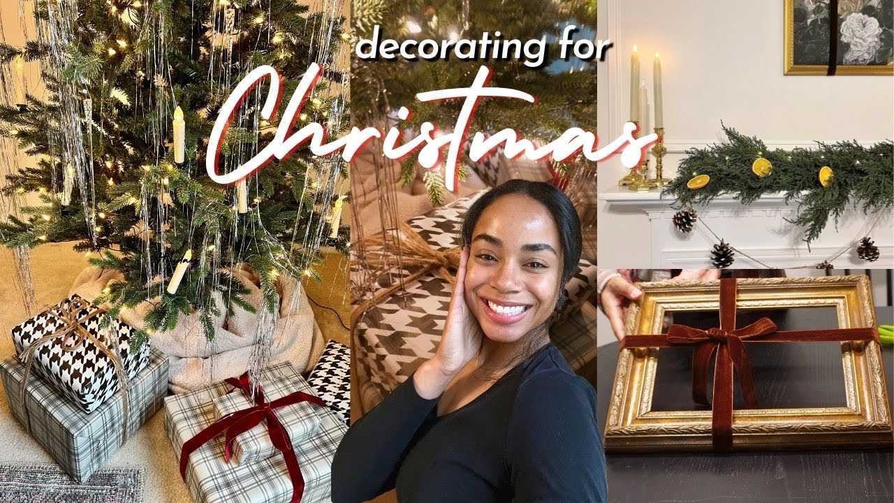 Decorating for Christmas 2022 (tinsel, velvet ribbon, orange garland & more)