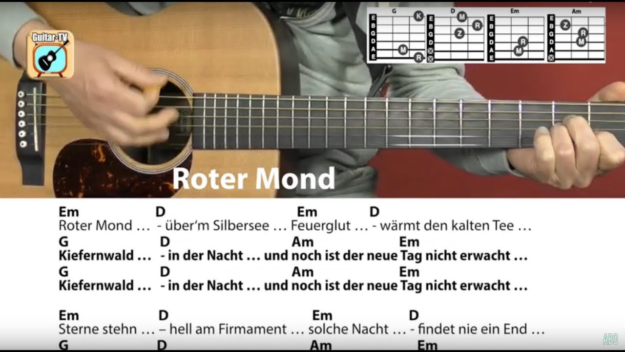 Roter Mond (über‘m Silbersee) - für Gitarre mit Akkorden und Text