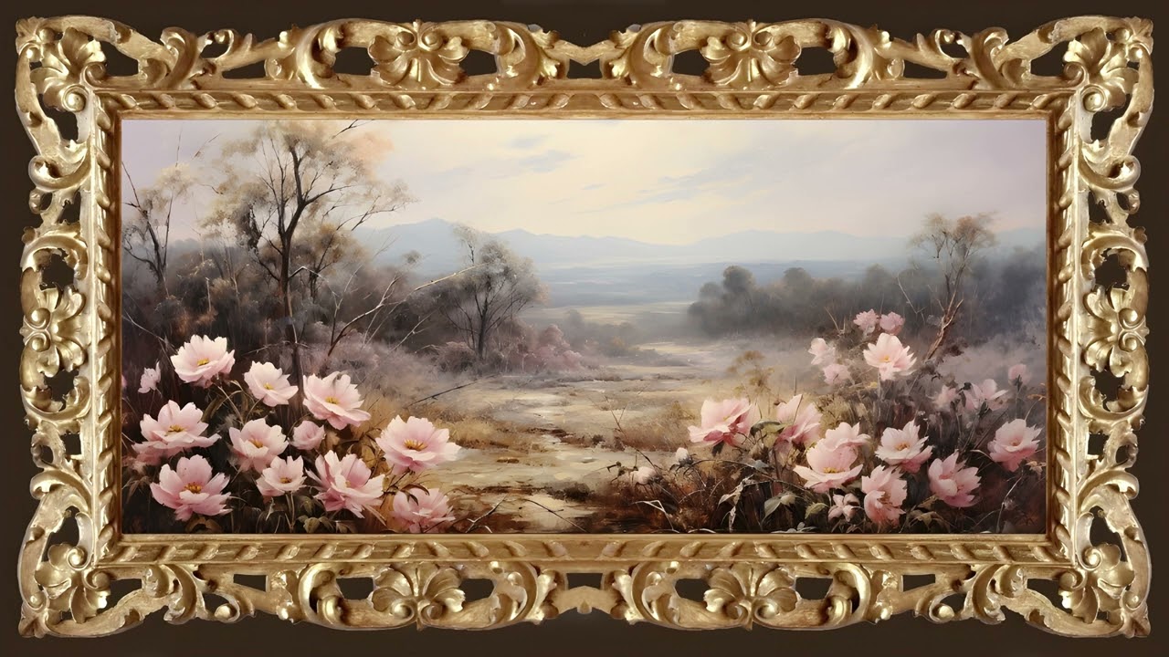 Gold Framed Peony Flower Garden, Impressionist Oil Painting | Art Screensaver for TV