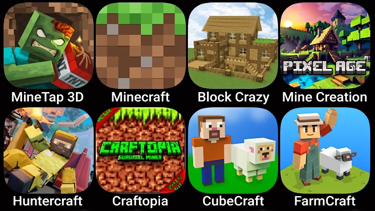 MineTap 3D,Minecraft,Block Crazy,MineCreation,Huntercraft,Craftopia,CubeCraft,FarmCraft
