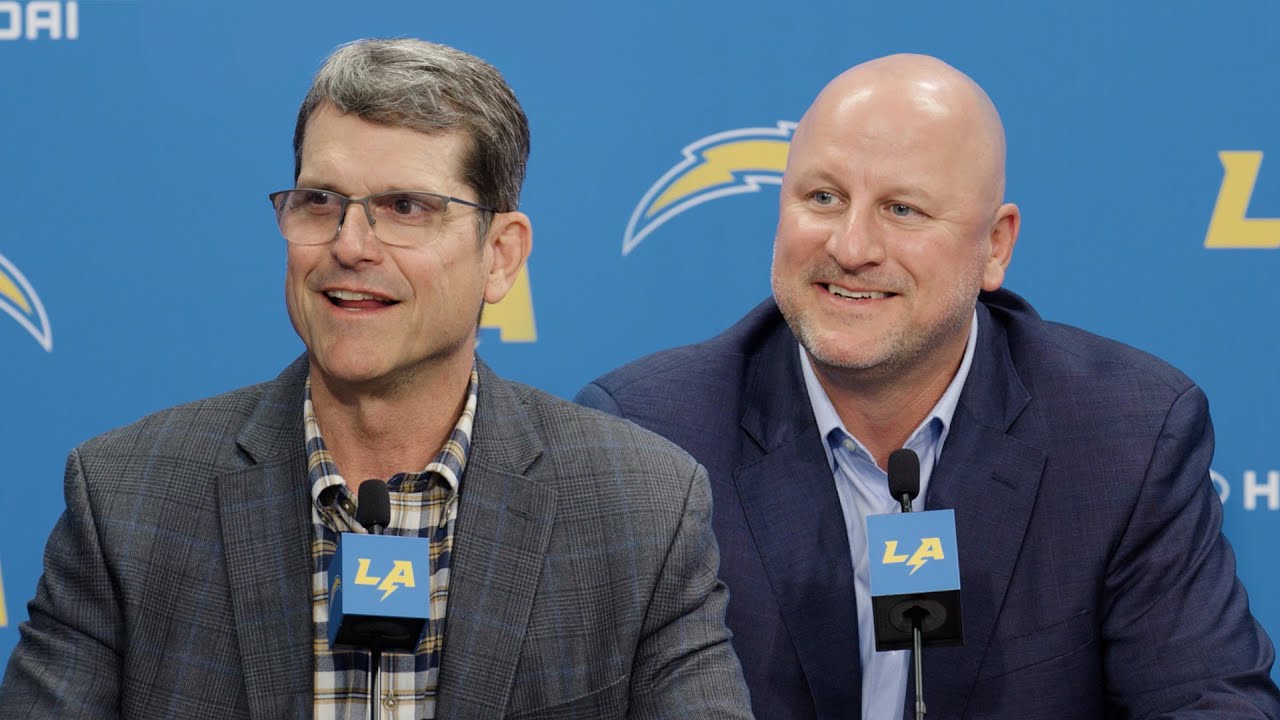 HC Jim Harbaugh & GM Joe Hortiz 2024 Draft Day 1 Recap Press Conference | LA Chargers