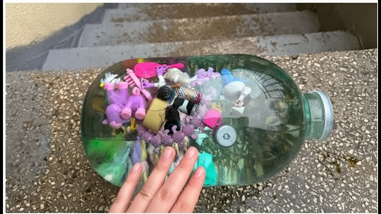 Colorful Bottles Rolling Down Stairs 🌈👻 #asmr #crushingsoftthings #crushingcrunchythings