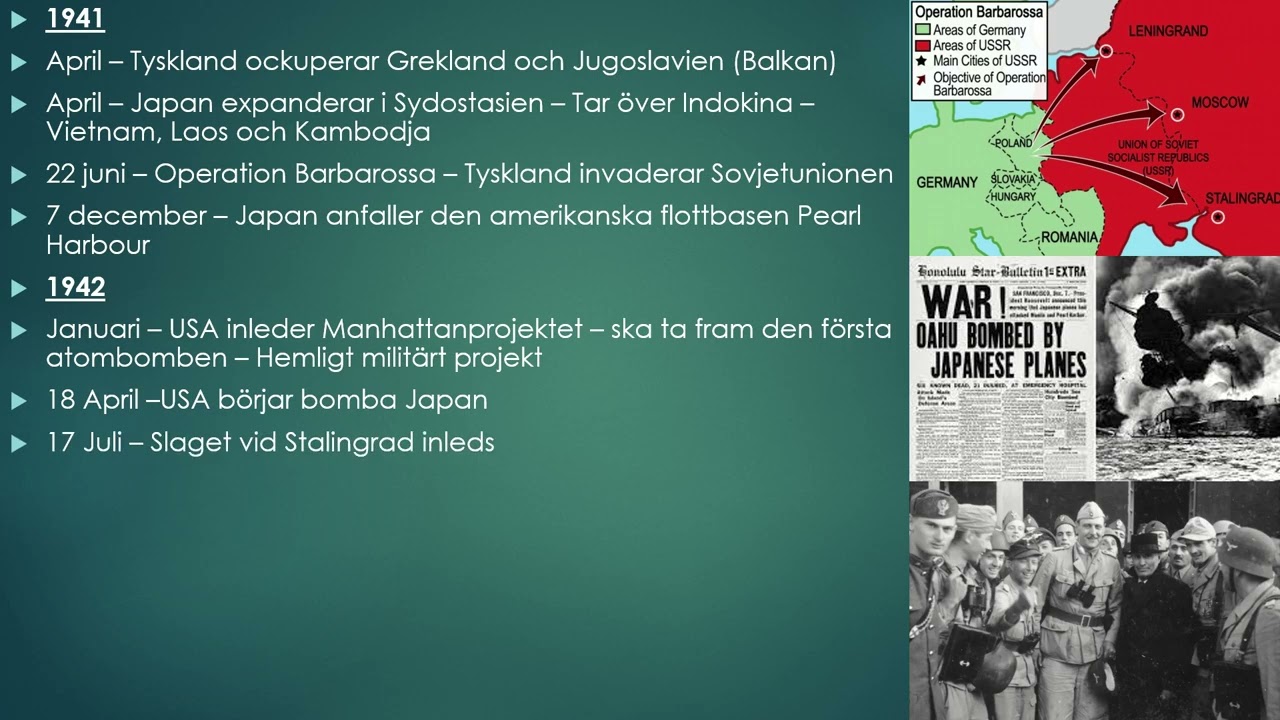 Historia - Andra v&auml;rldskriget - Genomg&aring;ng 1 - Tidslinje