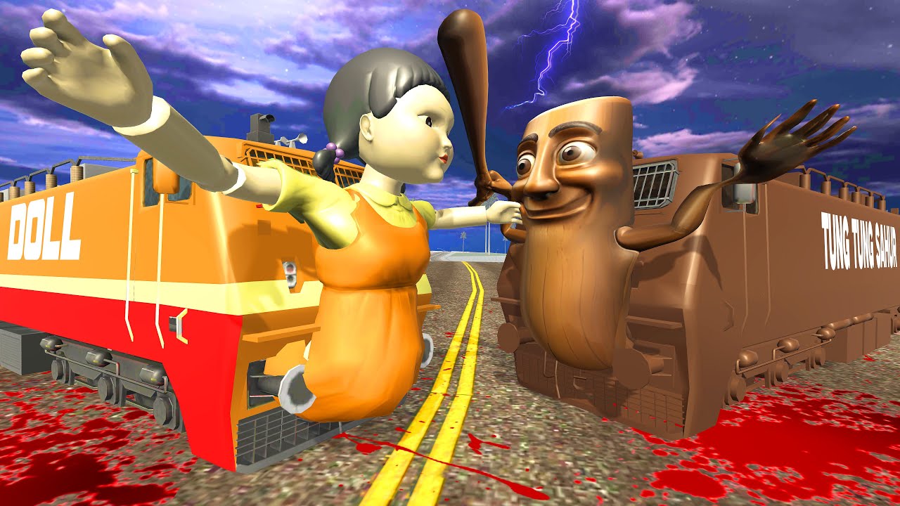 TUNG TUNG TUNG SAHUR TRAIN VS SQUID DOLL TRAIN - INDIAN BIKE DRIVING 3D