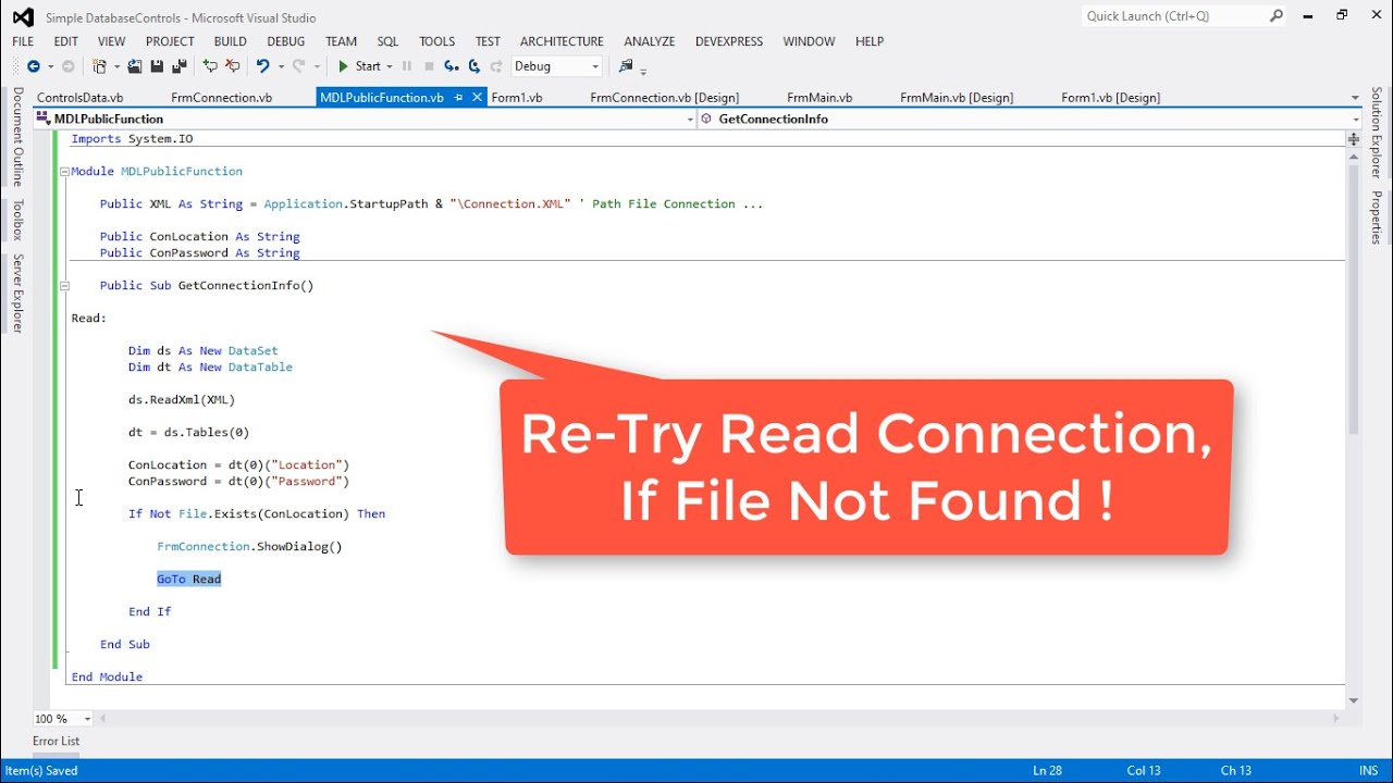 1- Create Public Function To Read Connection From XML File USING VB.NET