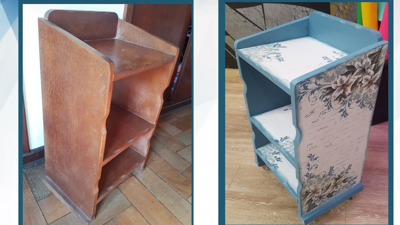 Participação Faça Você Mesmo /Mesa de Cabeceira com Decoupage Guardanapo Lírios Brancos