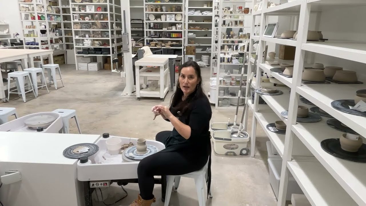 Working in the pottery studio! Tending to student work and prepping for the first day of class!