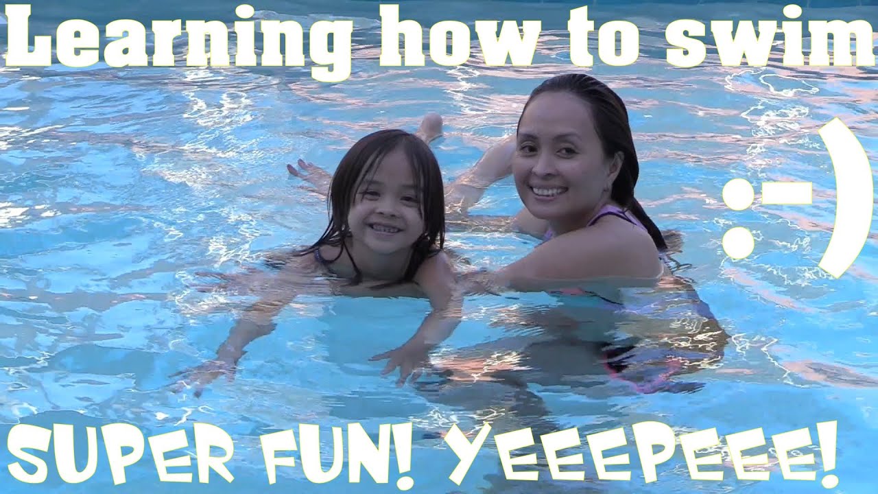 Kid's Swimming Lesson. Maya is Learning how to Swim. Kids' Pool Playtime Fun!