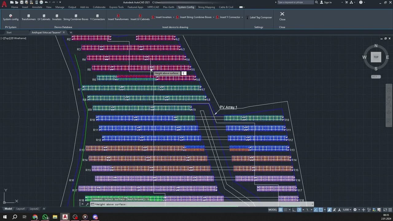 Virto.CAD İle Autocad Üzerinden Arazi String, Kablo Hesabı ve Panel Yerleşimi