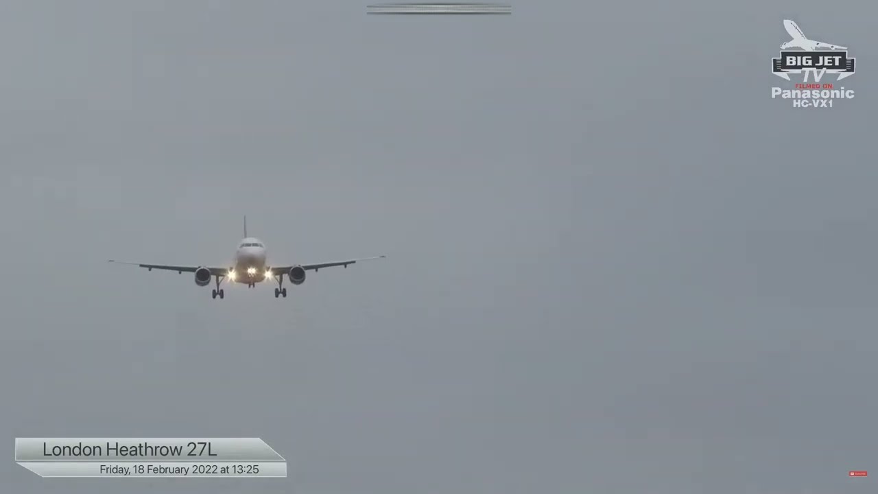 Air Serbia A319  landing on London Heatrow during storm Eunice 18 2 2022