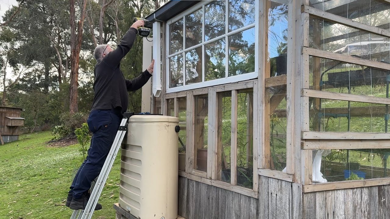 Installing a Rain Water Tank on our Greenhouse with U shape gutter system