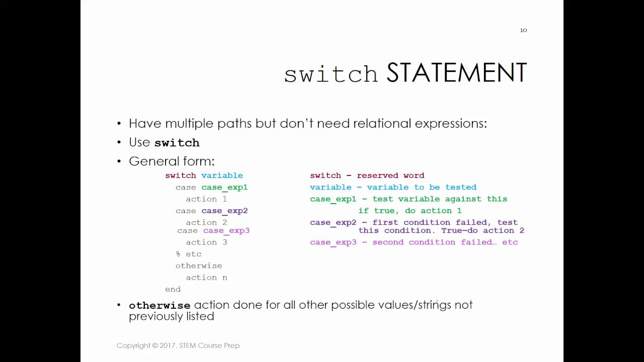 MATLAB switch case logical statements