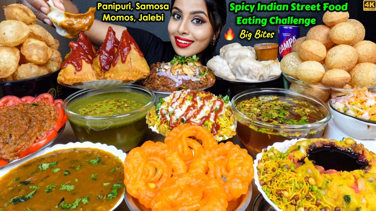 ASMR Eating Spicy Samosa,Pani Puri,Jalebi,Chicken Momos South Indian Street Food ASMR Eating Mukbang
