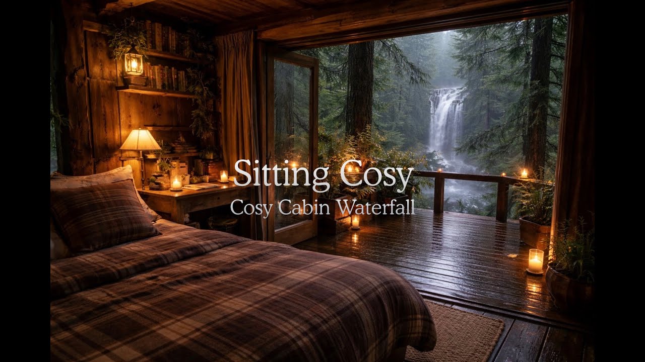 Cozy Cabin Waterfall Ambience 💧🌲 3 Hours | Forest Birds & Nature Sounds for Deep Sleep or Relaxation
