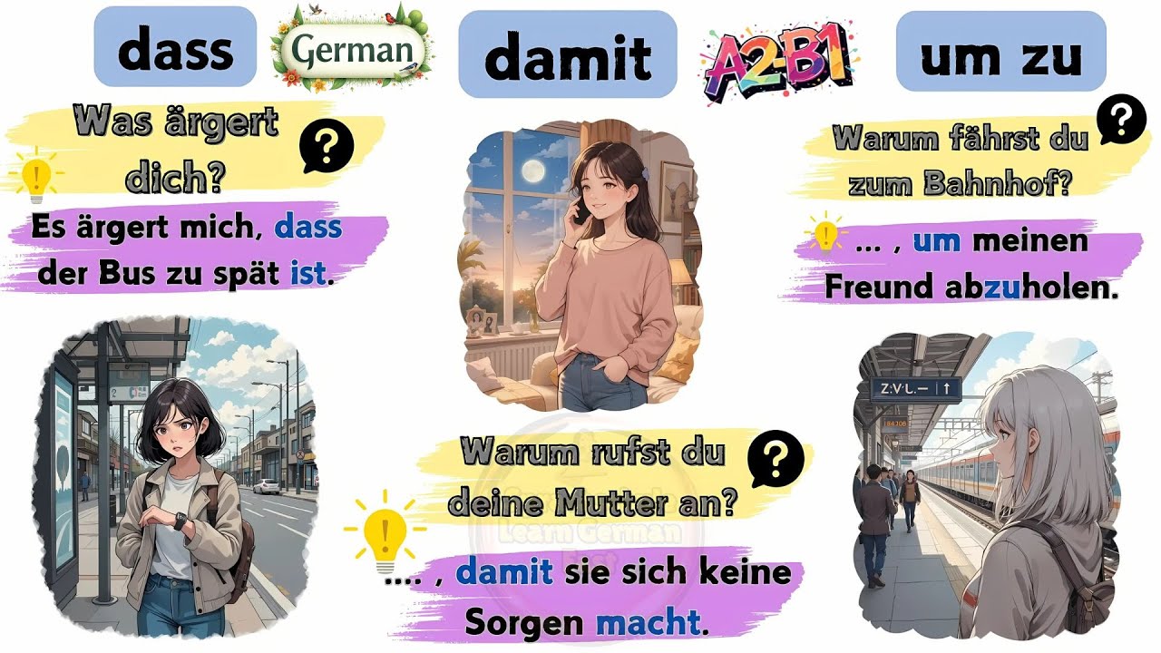 Master German 'Damit, Um zu, Dass' in One Video! 🧩🔍 Perfect for A2-B1 Learners
