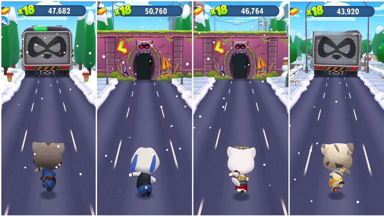 Talking Tom Gold Run Officer Tom, Duputy Hank, Valkyrie Angela, Mummy Tom, RabiaGameplay