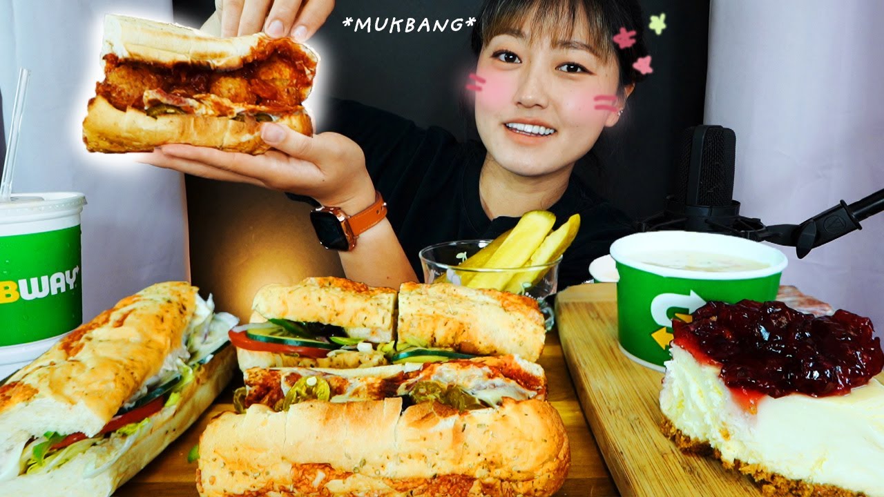 (realsound mukbang) SUBWAY Chicken Teriyaki + MeatBall Pizza + Tuna Sandwich w. broccolicheddar soup