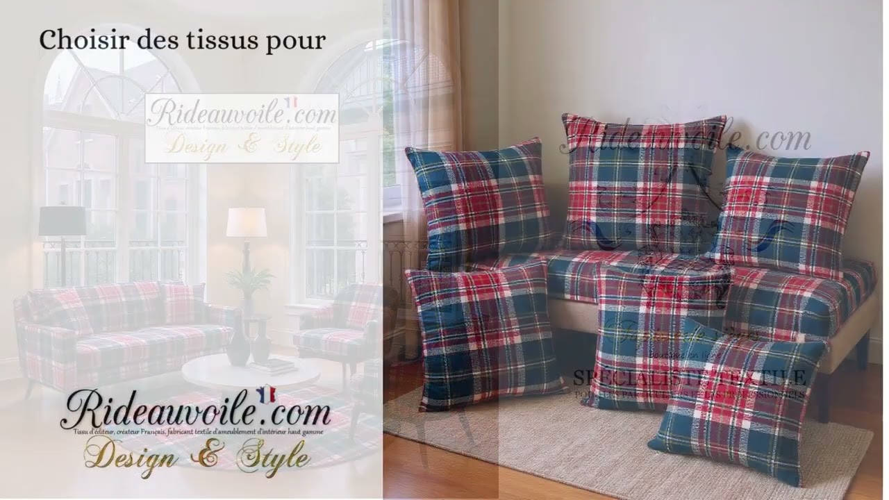 TISSU AMEUBLEMENT D'INTÉRIEUR LAINE CAREAUX TARTAN bleu rouge architecte rénovation agencement 