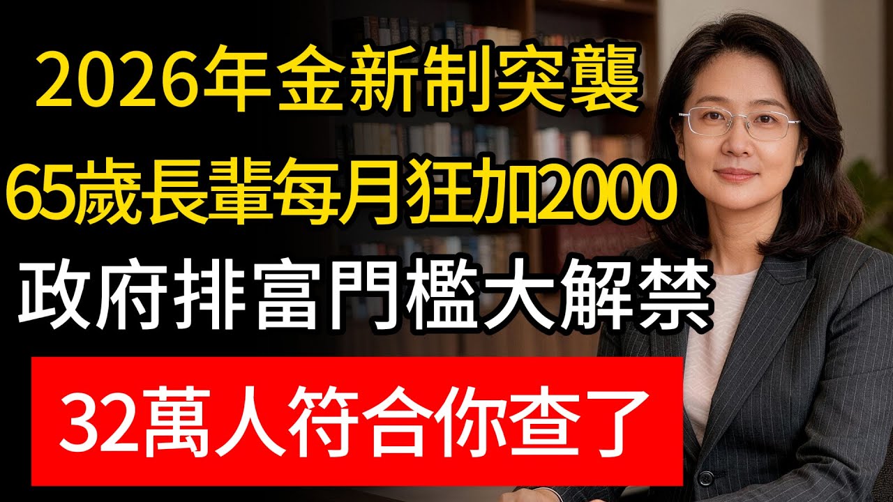 2026高齡年金加碼了！65歲長輩每月穩增2000元，排富門檻放寬了，32萬人直接受惠！#2026新制 #排富門檻 #老年福利 #政府補助 #國民年金