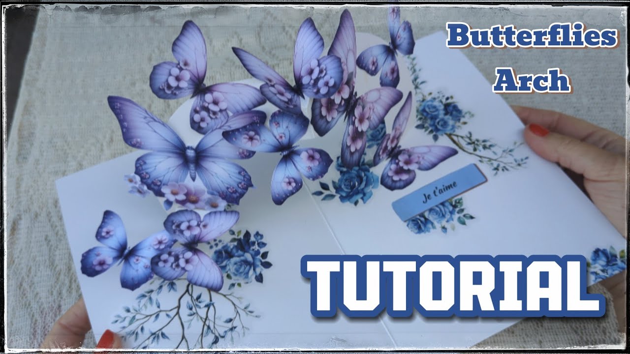TUTORIAL: Blossom butterflies arch POP-UP CARD. Elegant blueish purple birthday card 💜💜