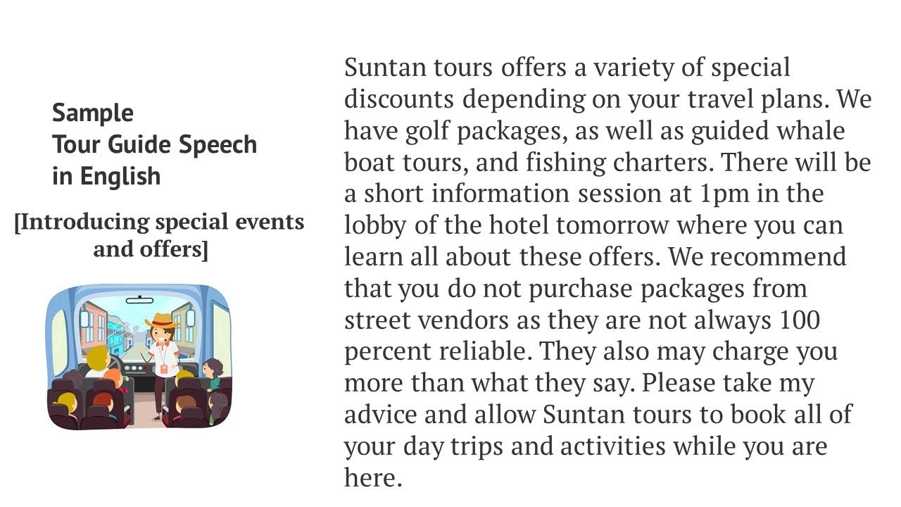 Introducing special events and offers| English for Tour Guides |Sample Tour Guide Speech in English