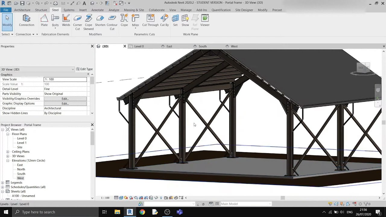 Как нарисовать каркас портала (склад) в Revit 2020?