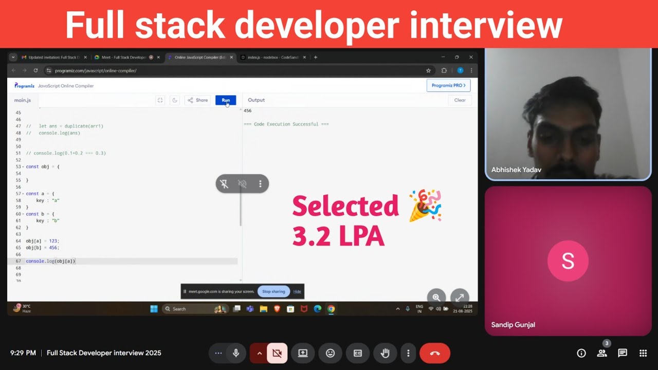 Full stack developer interview-4 | fresher frontend developer interview 2025 |nodejs,react interview
