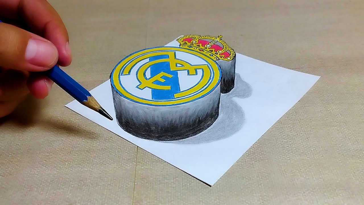 🔥 Dibujos en 3D - Como Dibujar la logo REAL MADRID en 3D - TRUCO