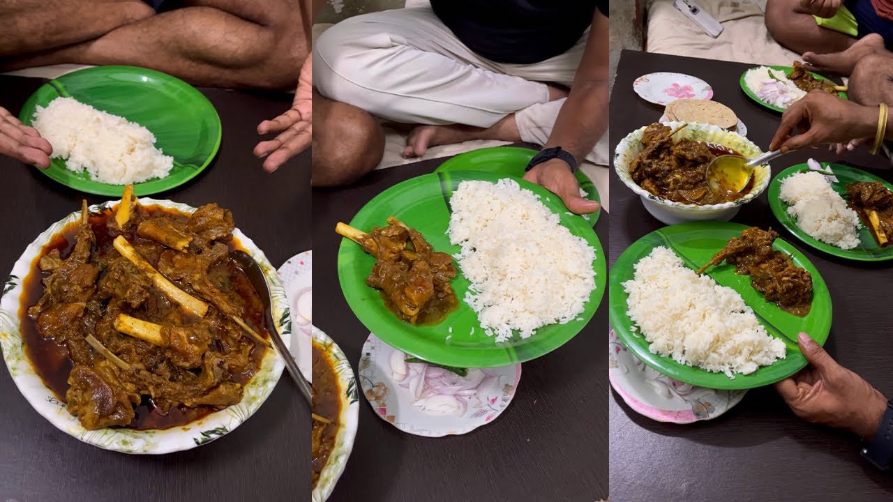 Spicy Mutton Curry | Roti | Rice | Onion & Green Chilli | 😀👌